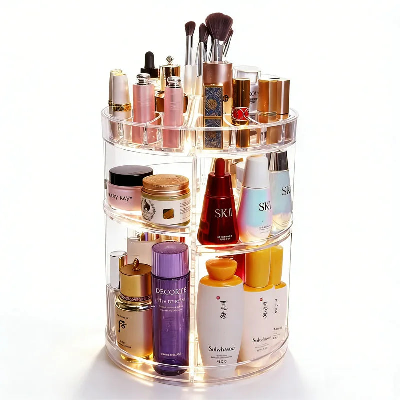 360° Rotation Makeup Organizer with Brush Holder Perfume Tray