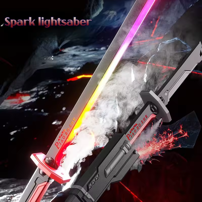 Kids Light-Up Spray Sword with Smoke & Spark Effects - RGB Lightsaber Toy