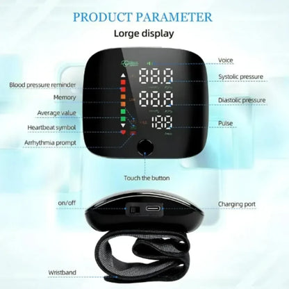 Rechargeable Wrist BP Monitor – Digital LED Display & Voice Broadcast