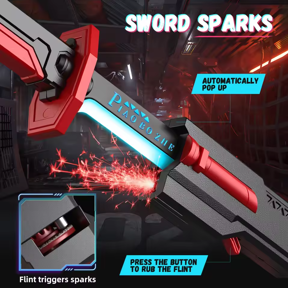 Kids Light-Up Spray Sword with Smoke & Spark Effects - RGB Lightsaber Toy