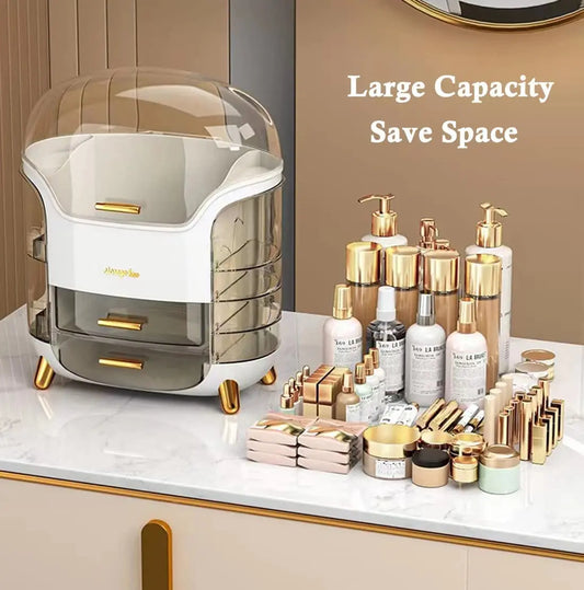 Luxury Portable Cosmetic Organizer Box with Lid & Drawers