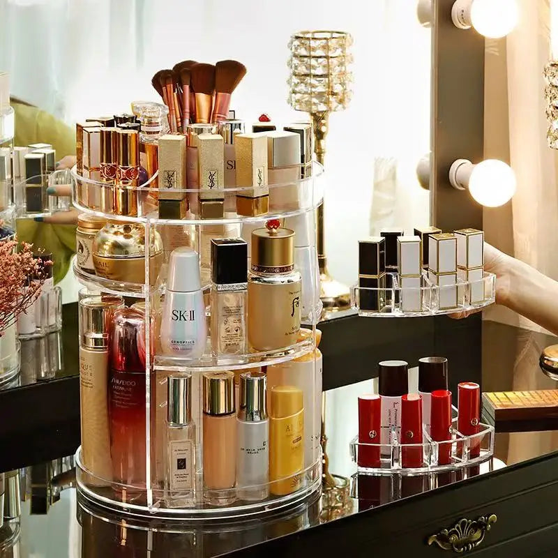 360° Rotation Makeup Organizer with Brush Holder Perfume Tray