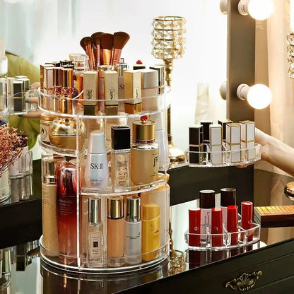 360° Rotation Makeup Organizer with Brush Holder Perfume Tray