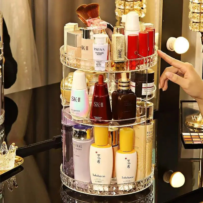 360° Rotation Makeup Organizer with Brush Holder Perfume Tray