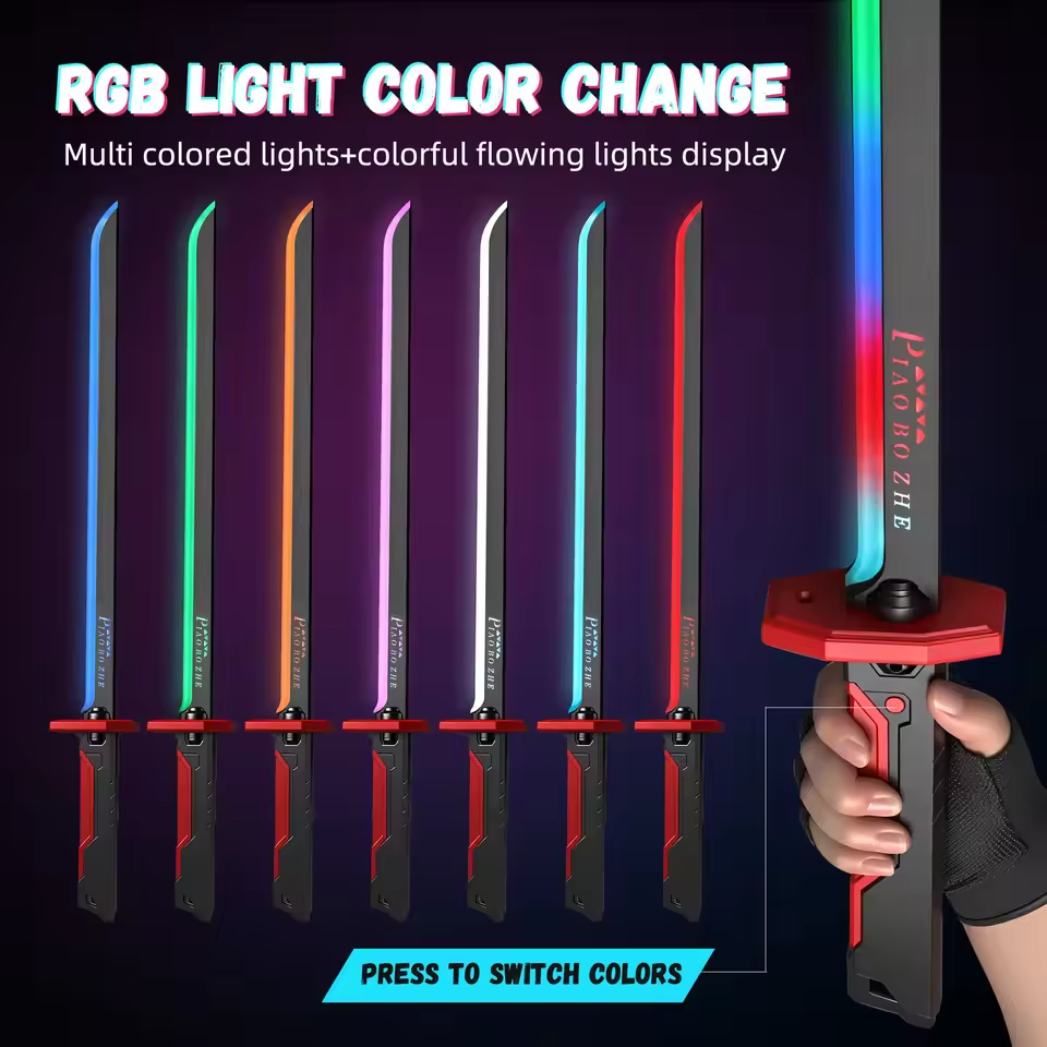 Kids Light-Up Spray Sword with Smoke & Spark Effects - RGB Lightsaber Toy