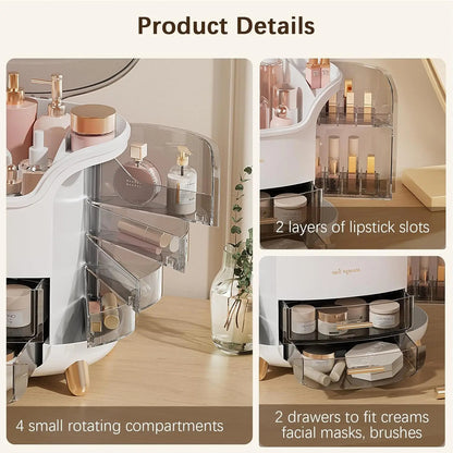 Luxury Portable Cosmetic Organizer Box with Lid & Drawers