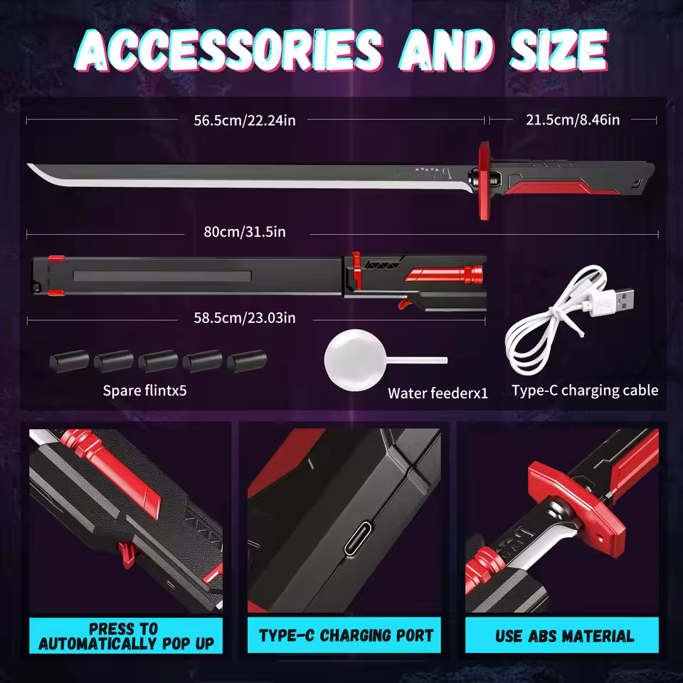 Kids Light-Up Spray Sword with Smoke & Spark Effects - RGB Lightsaber Toy