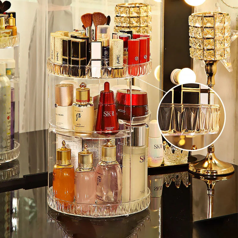 360° Rotation Makeup Organizer with Brush Holder Perfume Tray