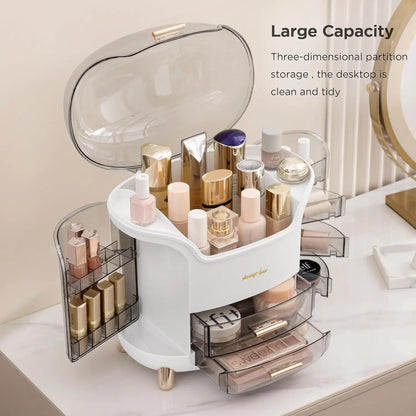 Luxury Portable Cosmetic Organizer Box with Lid & Drawers