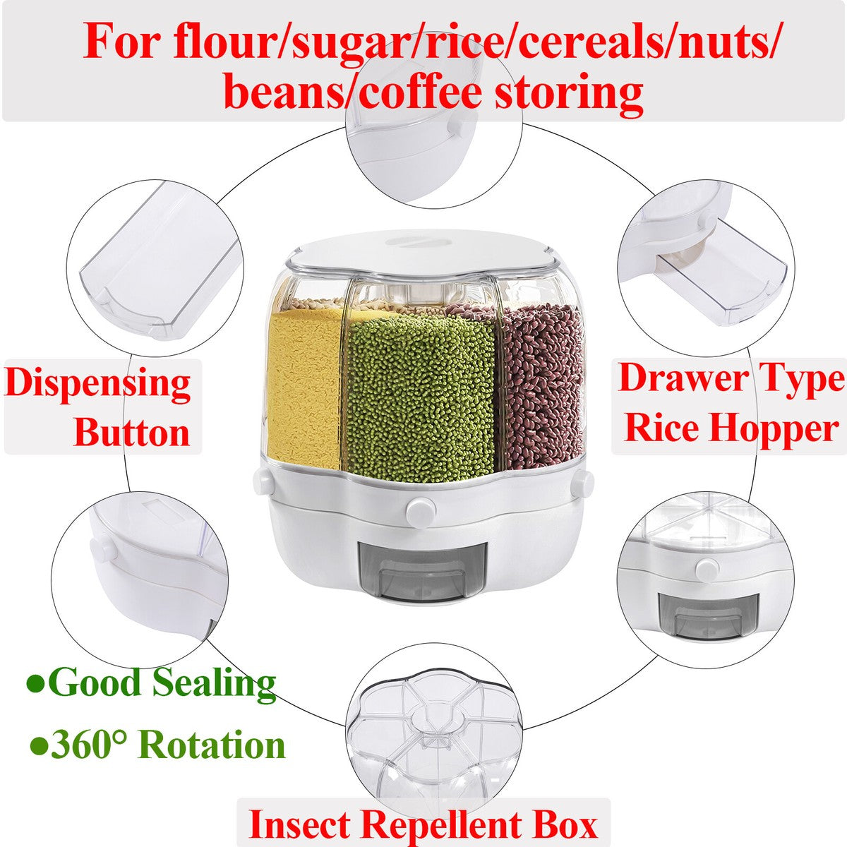360° Rotating Waterproof Rice & Cereal Dispenser